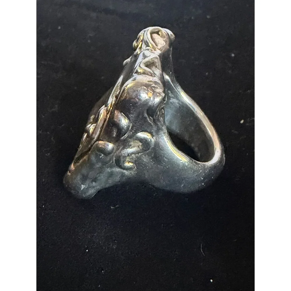 Vintage 925 Shablool large square repousse face handmade Israeli ring  sz 10.75